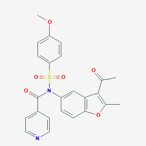 molecular formula C24H20N2O6S B491625 N-(3-乙酰基-2-甲基-1-苯并呋喃-5-基)-N-异烟酰基-4-甲氧基苯磺酰胺 CAS No. 518318-56-4