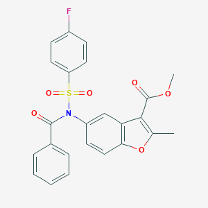molecular formula C24H18FNO6S B491635 Methyl 5-{benzoyl[(4-fluorophenyl)sulfonyl]amino}-2-methyl-1-benzofuran-3-carboxylate CAS No. 518319-08-9