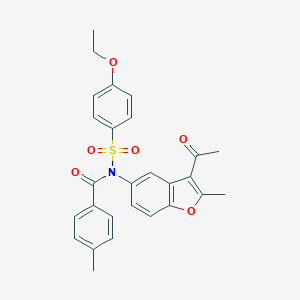 molecular formula C27H25NO6S B491647 N-(3-acetyl-2-methyl-1-benzofuran-5-yl)-4-ethoxy-N-(4-methylbenzoyl)benzenesulfonamide CAS No. 518318-17-7
