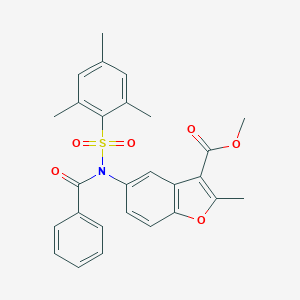 molecular formula C27H25NO6S B491658 Methyl 5-[benzoyl(mesitylsulfonyl)amino]-2-methyl-1-benzofuran-3-carboxylate CAS No. 518317-52-7