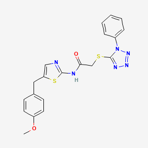 molecular formula C20H18N6O2S2 B4916582 N-[5-(4-methoxybenzyl)-1,3-thiazol-2-yl]-2-[(1-phenyl-1H-tetrazol-5-yl)thio]acetamide 