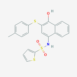 molecular formula C21H17NO3S3 B491676 N-[4-hydroxy-3-(4-methylphenyl)sulfanylnaphthalen-1-yl]thiophene-2-sulfonamide CAS No. 518303-17-8