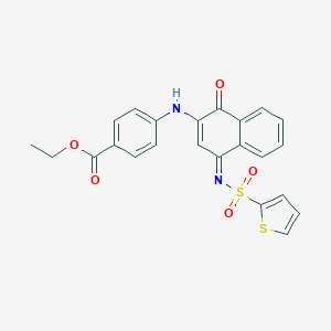 molecular formula C23H18N2O5S2 B491691 (Z)-ethyl 4-((1-oxo-4-((thiophen-2-ylsulfonyl)imino)-1,4-dihydronaphthalen-2-yl)amino)benzoate CAS No. 518300-87-3
