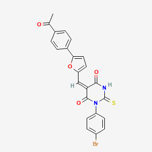 (5E)-5-[[5-(4-acetylphenyl)furan-2-yl]methylidene]-1-(4-bromophenyl)-2-sulfanylidene-1,3-diazinane-4,6-dione