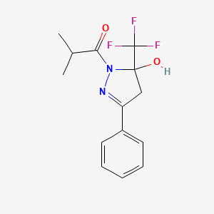 molecular formula C14H15F3N2O2 B4917459 1-[5-hydroxy-3-phenyl-5-(trifluoromethyl)-4,5-dihydro-1H-pyrazol-1-yl]-2-methylpropan-1-one 