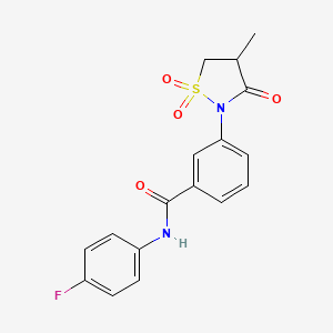 molecular formula C17H15FN2O4S B4917461 N-(4-fluorophenyl)-3-(4-methyl-1,1,3-trioxo-1,2-thiazolidin-2-yl)benzamide 