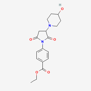 molecular formula C18H22N2O5 B4917532 Ethyl 4-[3-(4-hydroxypiperidin-1-yl)-2,5-dioxopyrrolidin-1-yl]benzoate 