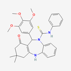 molecular formula C31H33N3O4S B4917549 3,3-dimethyl-1-oxo-N-phenyl-11-(3,4,5-trimethoxyphenyl)-1,2,3,4,5,11-hexahydro-10H-dibenzo[b,e][1,4]diazepine-10-carbothioamide 