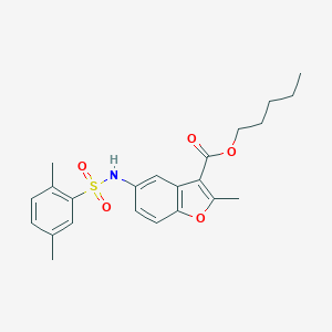 molecular formula C23H27NO5S B491786 Pentyl 5-{[(2,5-dimethylphenyl)sulfonyl]amino}-2-methyl-1-benzofuran-3-carboxylate CAS No. 477487-69-7