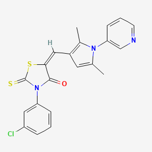 molecular formula C21H16ClN3OS2 B4917907 (5E)-3-(3-CHLOROPHENYL)-5-{[2,5-DIMETHYL-1-(PYRIDIN-3-YL)-1H-PYRROL-3-YL]METHYLIDENE}-2-SULFANYLIDENE-1,3-THIAZOLIDIN-4-ONE 