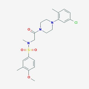 molecular formula C22H28ClN3O4S B4918441 N-{2-[4-(5-chloro-2-methylphenyl)piperazin-1-yl]-2-oxoethyl}-4-methoxy-N,3-dimethylbenzenesulfonamide 