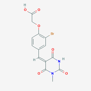 {2-bromo-4-[(E)-(1-methyl-2,4,6-trioxotetrahydropyrimidin-5(2H)-ylidene)methyl]phenoxy}acetic acid