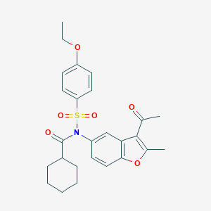 molecular formula C26H29NO6S B491854 N-(3-acetyl-2-methyl-1-benzofuran-5-yl)-N-(cyclohexylcarbonyl)-4-ethoxybenzenesulfonamide CAS No. 670258-33-0