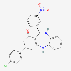 molecular formula C25H20ClN3O3 B4918682 3-(4-chlorophenyl)-11-(3-nitrophenyl)-2,3,4,5,10,11-hexahydro-1H-dibenzo[b,e][1,4]diazepin-1-one 