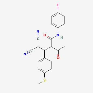 molecular formula C21H18FN3O2S B4918703 2-acetyl-4,4-dicyano-N-(4-fluorophenyl)-3-[4-(methylthio)phenyl]butanamide 