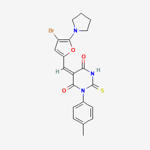 (5E)-5-[(4-bromo-5-pyrrolidin-1-ylfuran-2-yl)methylidene]-1-(4-methylphenyl)-2-sulfanylidene-1,3-diazinane-4,6-dione