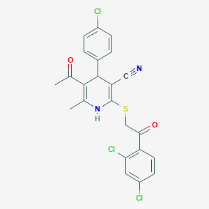 molecular formula C23H17Cl3N2O2S B4920808 5-Acetyl-4-(4-chlorophenyl)-2-[2-(2,4-dichlorophenyl)-2-oxoethyl]sulfanyl-6-methyl-1,4-dihydropyridine-3-carbonitrile 