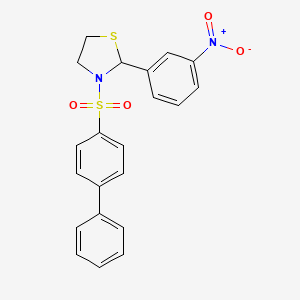 molecular formula C21H18N2O4S2 B4920888 3-(4-biphenylylsulfonyl)-2-(3-nitrophenyl)-1,3-thiazolidine 