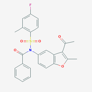 molecular formula C25H20FNO5S B492099 N-(3-acetyl-2-methyl-1-benzofuran-5-yl)-N-benzoyl-4-fluoro-2-methylbenzenesulfonamide CAS No. 708222-72-4