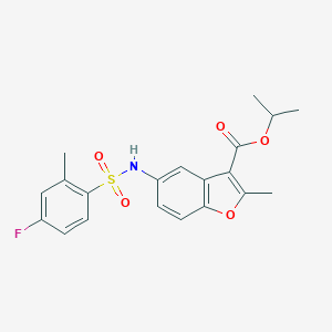 molecular formula C20H20FNO5S B492104 Isopropyl 5-{[(4-fluoro-2-methylphenyl)sulfonyl]amino}-2-methyl-1-benzofuran-3-carboxylate CAS No. 825611-28-7