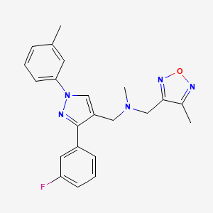 molecular formula C22H22FN5O B4921200 1-[3-(3-fluorophenyl)-1-(3-methylphenyl)-1H-pyrazol-4-yl]-N-methyl-N-[(4-methyl-1,2,5-oxadiazol-3-yl)methyl]methanamine 