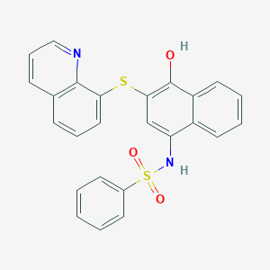 molecular formula C25H18N2O3S2 B492122 N-[4-hydroxy-3-(8-quinolinylthio)-1-naphthyl]benzenesulfonamide CAS No. 701942-07-6