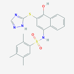 N-[4-hydroxy-3-(1H-1,2,4-triazol-5-ylsulfanyl)naphthalen-1-yl]-2,4,5-trimethylbenzenesulfonamide