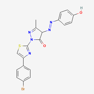 molecular formula C19H14BrN5O2S B4921410 2-[4-(4-bromophenyl)-1,3-thiazol-2-yl]-4-[(4-hydroxyphenyl)diazenyl]-5-methyl-2,4-dihydro-3H-pyrazol-3-one 