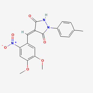 molecular formula C19H17N3O6 B4921703 4-(4,5-dimethoxy-2-nitrobenzylidene)-1-(4-methylphenyl)-3,5-pyrazolidinedione 