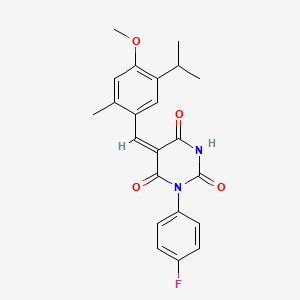 molecular formula C22H21FN2O4 B4921736 1-(4-fluorophenyl)-5-(5-isopropyl-4-methoxy-2-methylbenzylidene)-2,4,6(1H,3H,5H)-pyrimidinetrione 