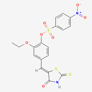2-ethoxy-4-[(4-oxo-2-thioxo-1,3-thiazolidin-5-ylidene)methyl]phenyl 4-nitrobenzenesulfonate