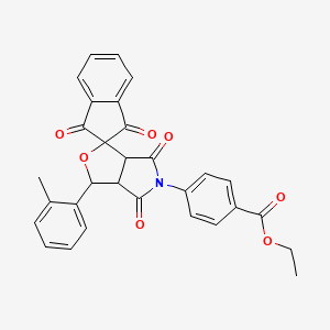 molecular formula C30H23NO7 B4921792 ethyl 4-[3-(2-methylphenyl)-1',3',4,6-tetraoxo-1',3',3a,4,6,6a-hexahydrospiro[furo[3,4-c]pyrrole-1,2'-inden]-5(3H)-yl]benzoate 