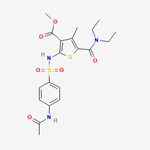 molecular formula C20H25N3O6S2 B4921906 methyl 2-({[4-(acetylamino)phenyl]sulfonyl}amino)-5-[(diethylamino)carbonyl]-4-methyl-3-thiophenecarboxylate 