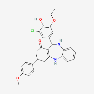 molecular formula C28H27ClN2O4 B4922158 11-(3-chloro-5-ethoxy-4-hydroxyphenyl)-3-(4-methoxyphenyl)-2,3,4,5,10,11-hexahydro-1H-dibenzo[b,e][1,4]diazepin-1-one 