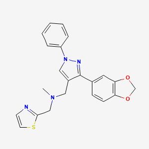 molecular formula C22H20N4O2S B4922229 1-[3-(1,3-benzodioxol-5-yl)-1-phenyl-1H-pyrazol-4-yl]-N-methyl-N-(1,3-thiazol-2-ylmethyl)methanamine 
