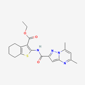 molecular formula C20H22N4O3S B4922355 ethyl 2-{[(5,7-dimethylpyrazolo[1,5-a]pyrimidin-2-yl)carbonyl]amino}-4,5,6,7-tetrahydro-1-benzothiophene-3-carboxylate 