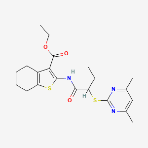 molecular formula C21H27N3O3S2 B4922421 ethyl 2-({2-[(4,6-dimethyl-2-pyrimidinyl)thio]butanoyl}amino)-4,5,6,7-tetrahydro-1-benzothiophene-3-carboxylate 