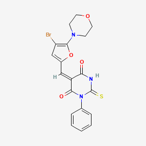 molecular formula C19H16BrN3O4S B4922506 5-{[4-bromo-5-(4-morpholinyl)-2-furyl]methylene}-1-phenyl-2-thioxodihydro-4,6(1H,5H)-pyrimidinedione 