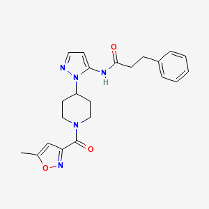 molecular formula C22H25N5O3 B4922857 N-(1-{1-[(5-methyl-3-isoxazolyl)carbonyl]-4-piperidinyl}-1H-pyrazol-5-yl)-3-phenylpropanamide 
