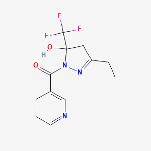 molecular formula C12H12F3N3O2 B4923143 3-ethyl-1-(3-pyridinylcarbonyl)-5-(trifluoromethyl)-4,5-dihydro-1H-pyrazol-5-ol 
