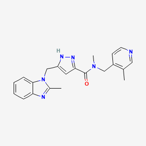 molecular formula C21H22N6O B4923153 N-methyl-5-[(2-methyl-1H-benzimidazol-1-yl)methyl]-N-[(3-methyl-4-pyridinyl)methyl]-1H-pyrazole-3-carboxamide 