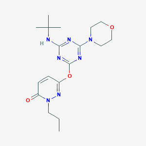 molecular formula C18H27N7O3 B4923561 6-{[4-(tert-butylamino)-6-(4-morpholinyl)-1,3,5-triazin-2-yl]oxy}-2-propyl-3(2H)-pyridazinone 