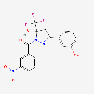 molecular formula C18H14F3N3O5 B4923832 3-(3-methoxyphenyl)-1-(3-nitrobenzoyl)-5-(trifluoromethyl)-4,5-dihydro-1H-pyrazol-5-ol 