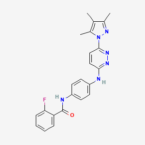 molecular formula C23H21FN6O B4924266 2-fluoro-N-(4-{[6-(3,4,5-trimethyl-1H-pyrazol-1-yl)-3-pyridazinyl]amino}phenyl)benzamide 