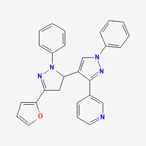 molecular formula C27H21N5O B4924273 5-(2-furyl)-1',2-diphenyl-3'-(3-pyridinyl)-3,4-dihydro-1'H,2H-3,4'-bipyrazole 