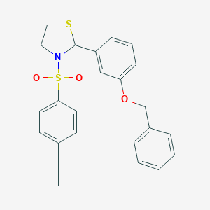 molecular formula C26H29NO3S2 B492428 Benzyl 3-{3-[(4-tert-butylphenyl)sulfonyl]-1,3-thiazolidin-2-yl}phenyl ether 