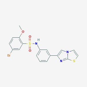 molecular formula C18H14BrN3O3S2 B492435 5-bromo-N-(3-imidazo[2,1-b][1,3]thiazol-6-ylphenyl)-2-methoxybenzenesulfonamide 