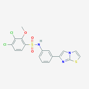 molecular formula C18H13Cl2N3O3S2 B492436 3,4-dichloro-N-(3-imidazo[2,1-b][1,3]thiazol-6-ylphenyl)-2-methoxybenzenesulfonamide 