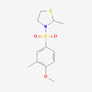 molecular formula C12H17NO3S2 B492438 3-[(4-Methoxy-3-methylphenyl)sulfonyl]-2-methyl-1,3-thiazolidine 