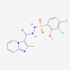 molecular formula C16H14Cl2N4O4S B492441 3,4-dichloro-2-methoxy-N'-[(2-methylimidazo[1,2-a]pyridin-3-yl)carbonyl]benzenesulfonohydrazide 